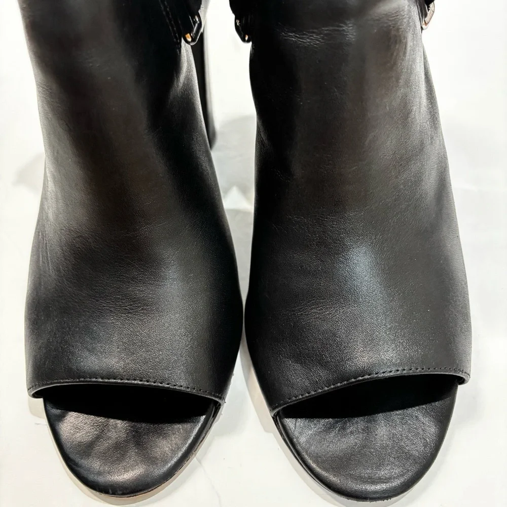 Lauren Ralph Lauren Kadence Black Leather Block Heel Open Toe Ankle Boot sandal